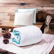 Set Pilota Matlasata Alba 180/210 cm + 2 Perne Matlasate Albe Chenar Turcuaz 50/70 cm