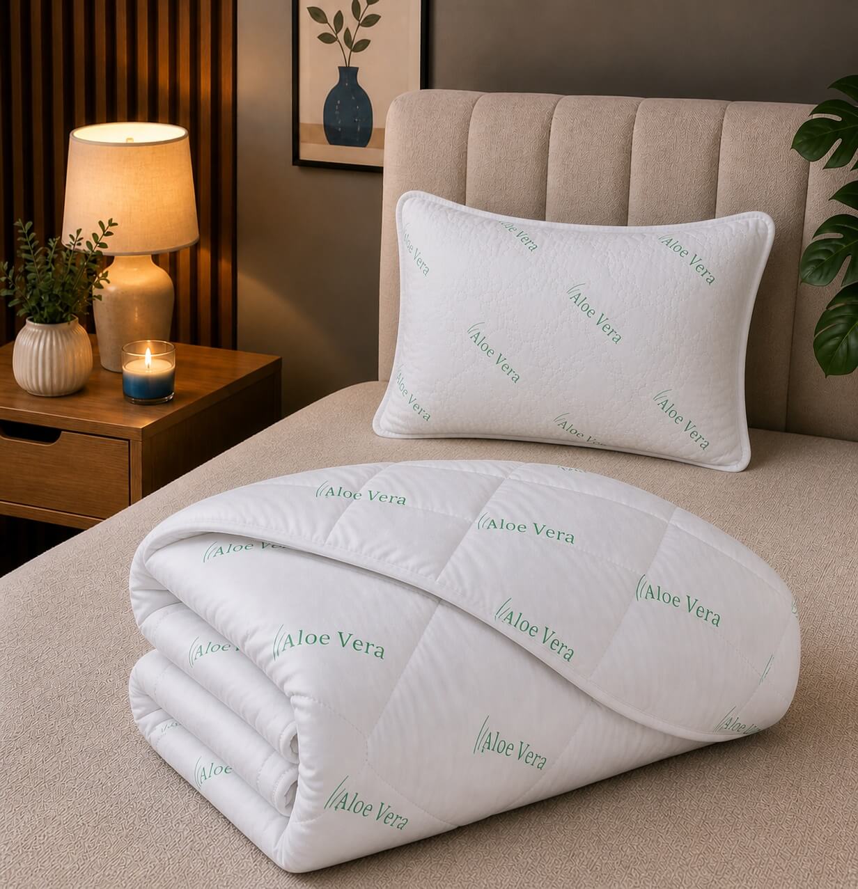 set pilota aloevera+1 perne suc Set Pilota 140/210 cm + Perna 50/70 cm - Aloe Vera - imagine 1