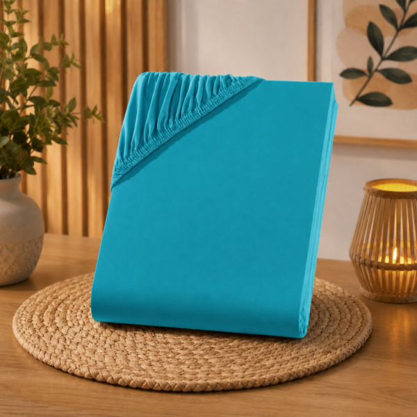 Cearceaf Bumbac cu Elastic Turcuaz