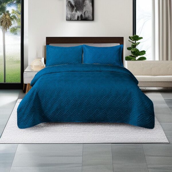 Cuvertură de pat din catifea 200×220 cm + 2 fețe de pernă Albastru