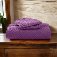 Cuvertură de pat din catifea 200×220 cm + 2 fețe de pernă Mov - imagine 2