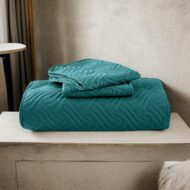 Cuvertură de pat din catifea 200×220 cm + 2 fețe de pernă Verde - imagine 2