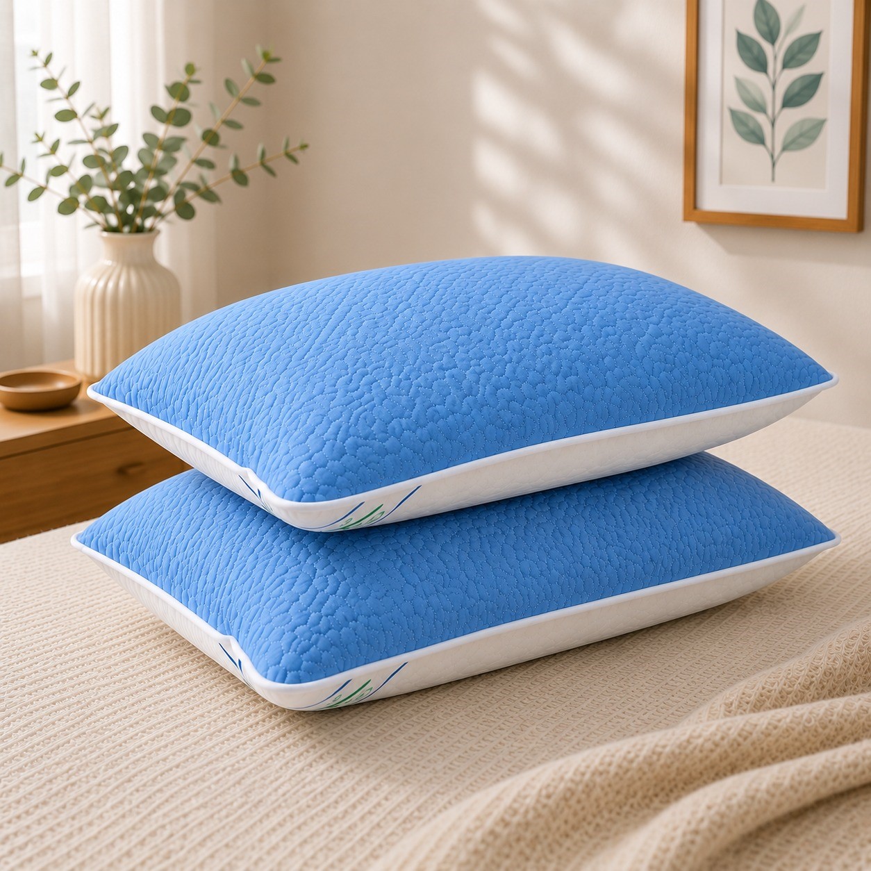 natur bleu 2 Set 2 Perne Confort 50x70 cm, Față de Vară și Față de Iarnă Bleu - imagine 1