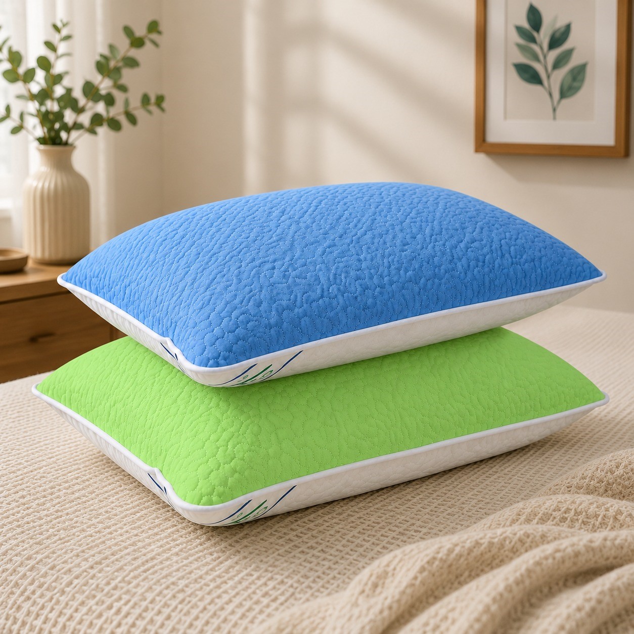 natur bleu +verde Set 2 Perne Confort 50x70 cm, Față de Vară și Față de Iarnă Verde/Bleu - imagine 1